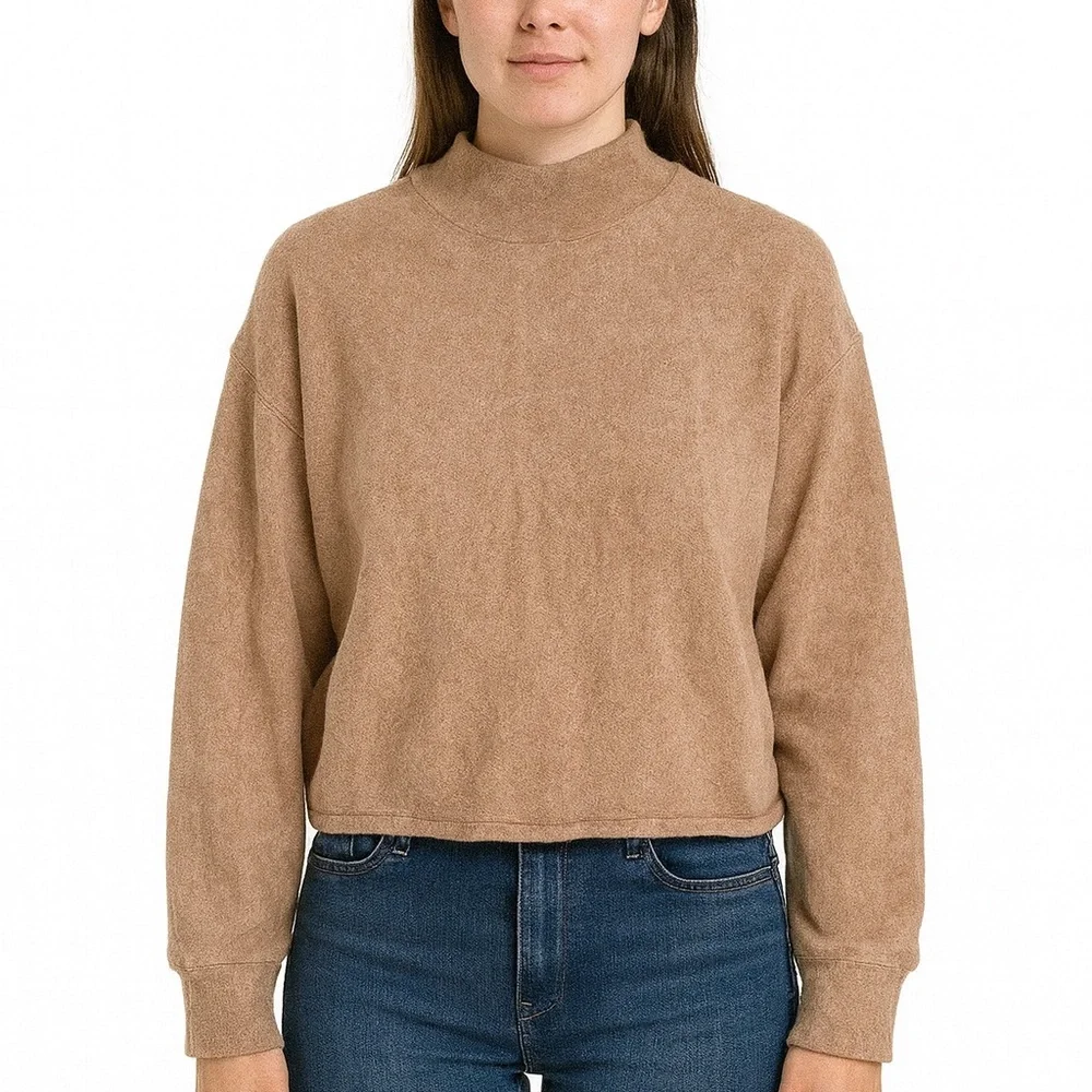 Socialite Mock Neck Soft Cloud Jersey Long Sleeve Top Camel Beige,‎ Size L, NWT